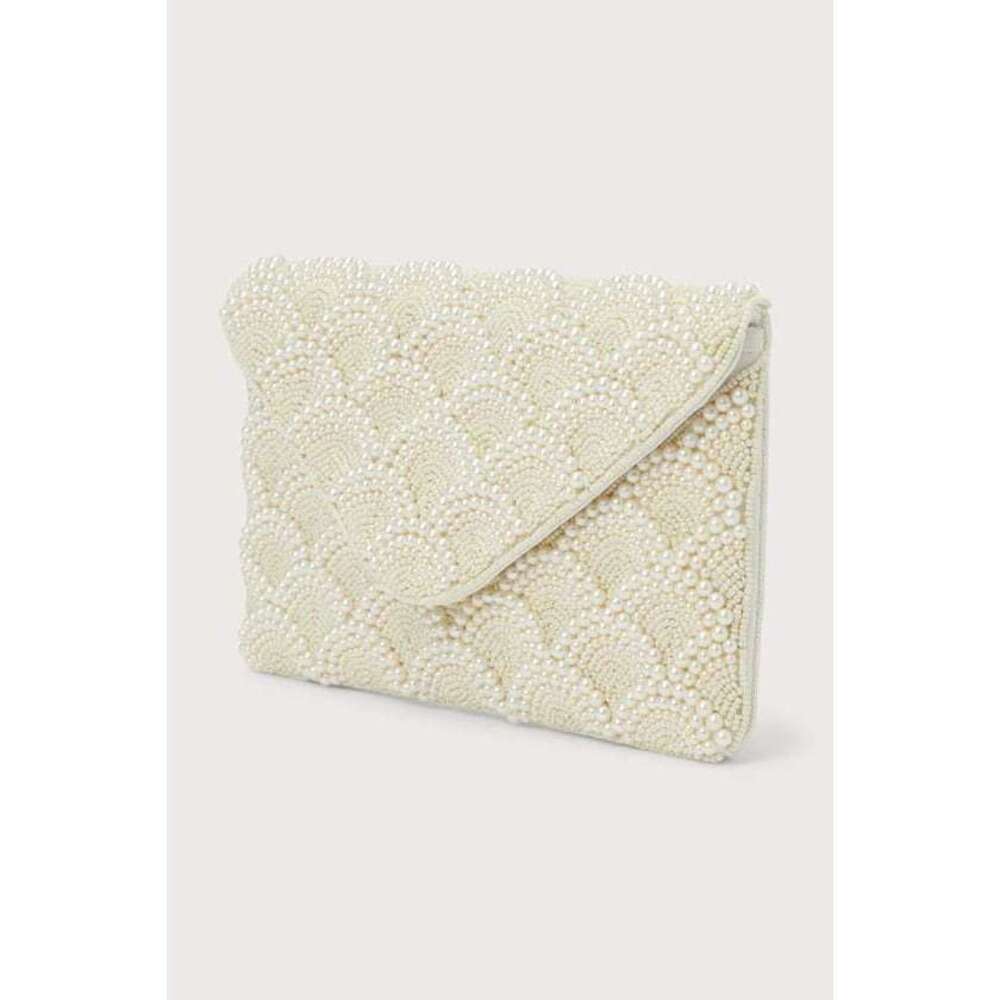 Lulus Glowing Aura Ivory Pearl Beaded Clutch White - Size One Size